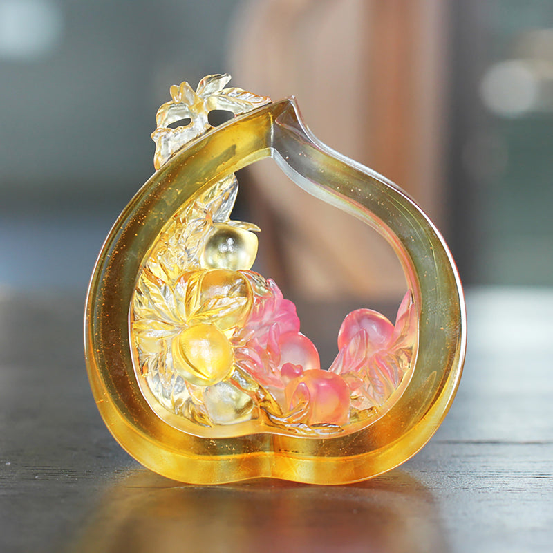 Crystal Peace Figurine, Spring Peach of Longevity - LIULI Crystal Art