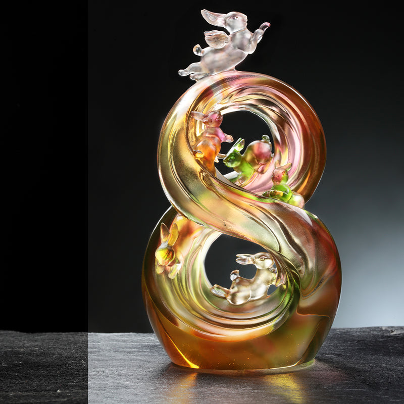 Crystal Bunny, Rabbit, Lucky No. 8, Ascending Road of Splendor - LIULI Crystal Art