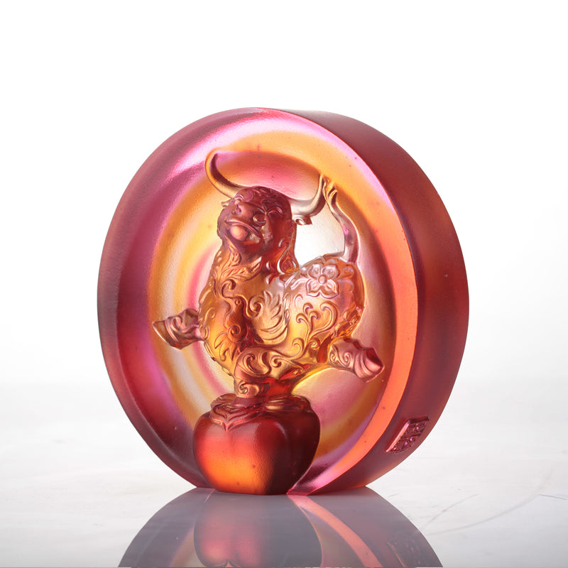LIULI Year of the Ox Meaning Crystal Paperweight The Joyful Spirit of the Ox - LIULI Crystal Art