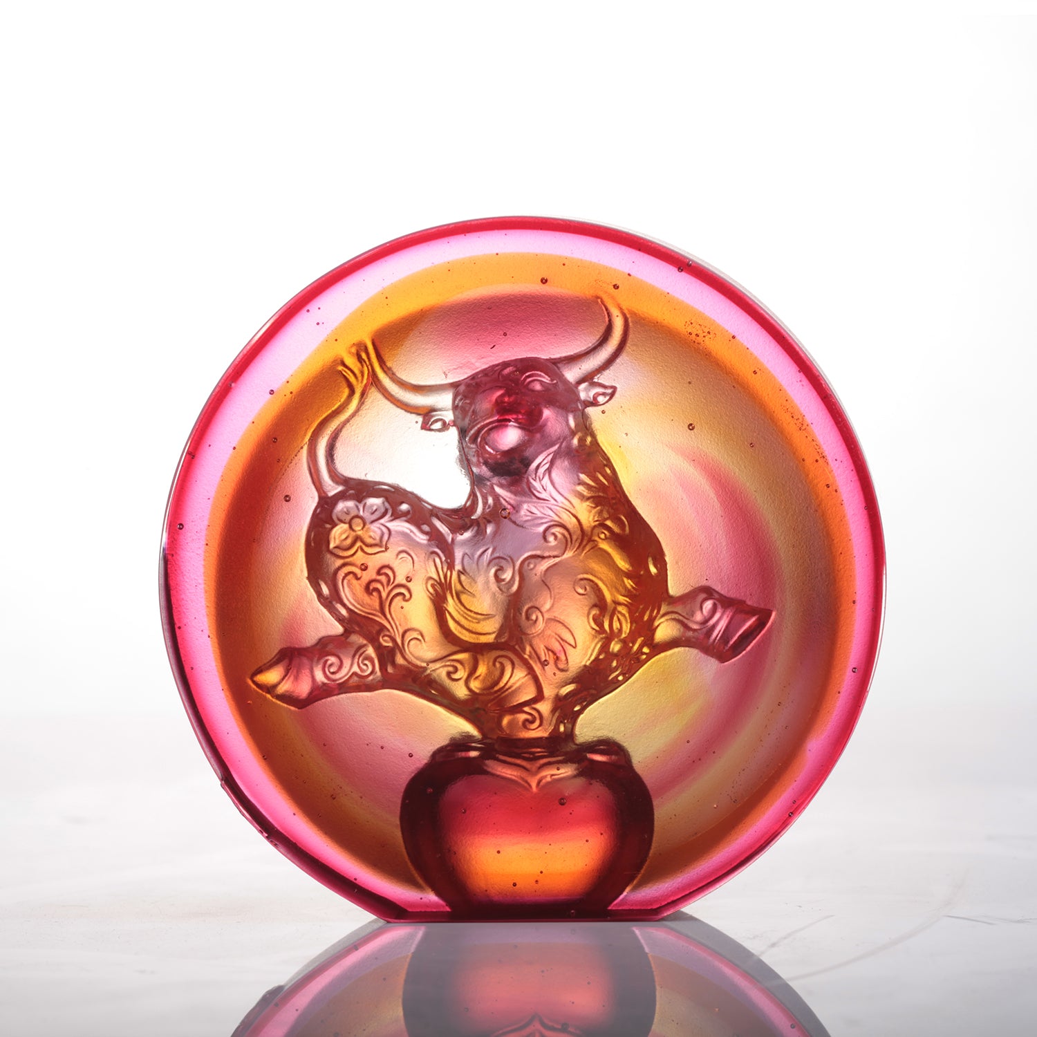 LIULI Year of the Ox Meaning Crystal Paperweight The Joyful Spirit of the Ox - LIULI Crystal Art