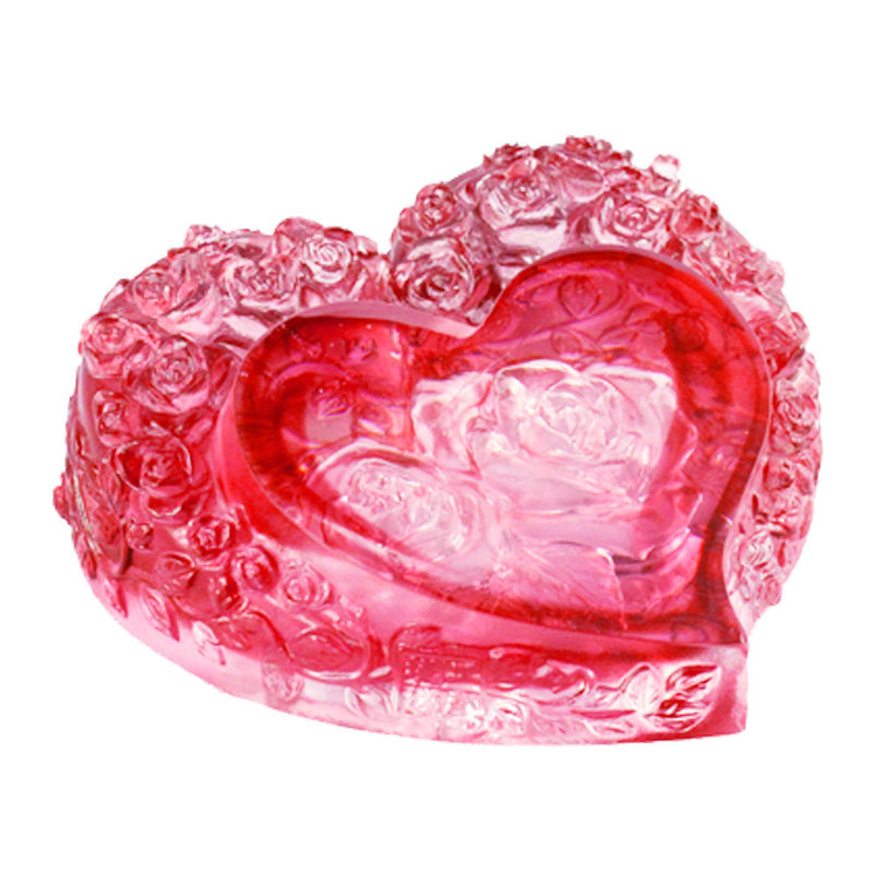 '-- DELETE -- Crystal Paperweight, Rose, Heart Shape, Reflecting the Flower Within Your Heart - LIULI Crystal Art