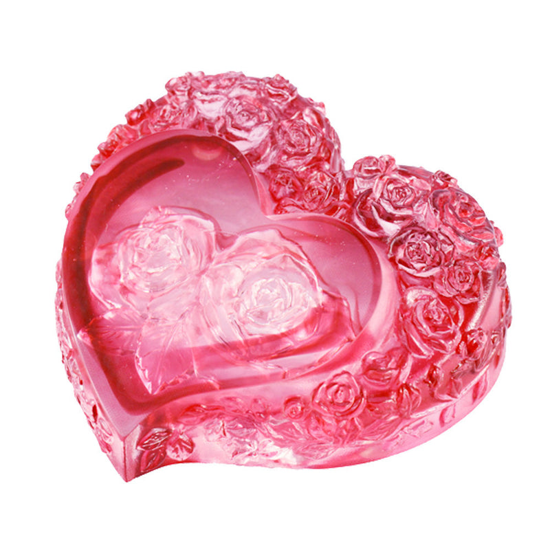 '-- DELETE -- Crystal Paperweight, Rose, Heart Shape, Reflecting the Flower Within Your Heart - LIULI Crystal Art