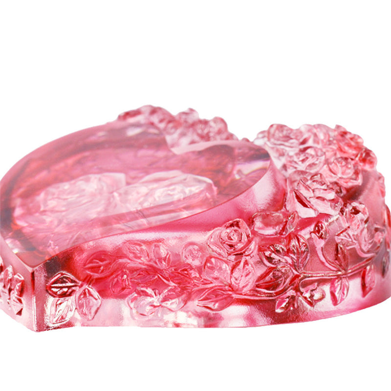 '-- DELETE -- Crystal Paperweight, Rose, Heart Shape, Reflecting the Flower Within Your Heart - LIULI Crystal Art