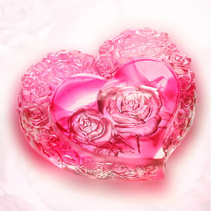'-- DELETE -- Crystal Paperweight, Rose, Heart Shape, Reflecting the Flower Within Your Heart - LIULI Crystal Art