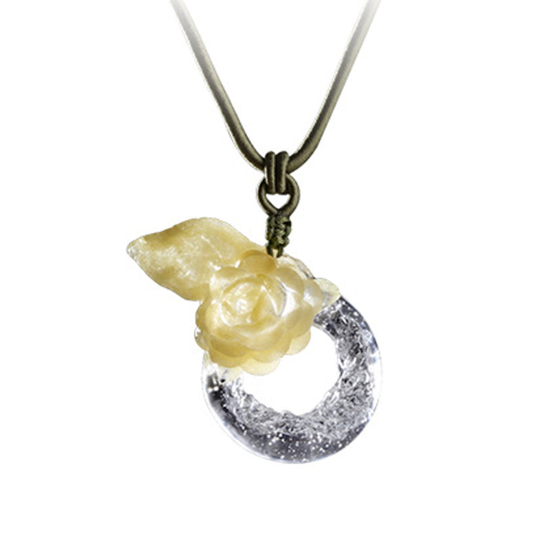Crystal Necklace, Camellia Flower, Singular Elegance - LIULI Crystal Art
