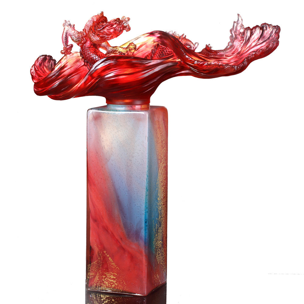 Crystal Treasure Vase, Feng Shui, Dragon of Water Element, Dragon Rising Baoping - LIULI Crystal Art