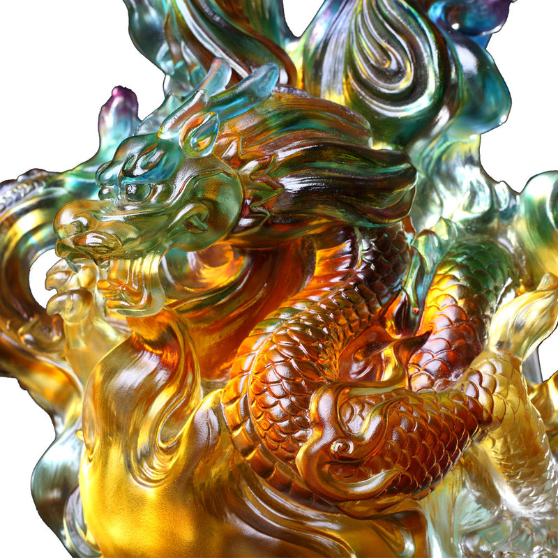 Crystal Treasure Vase, Feng Shui, Dragon of Fire Element, Fiery Illumination Baoping - LIULI Crystal Art