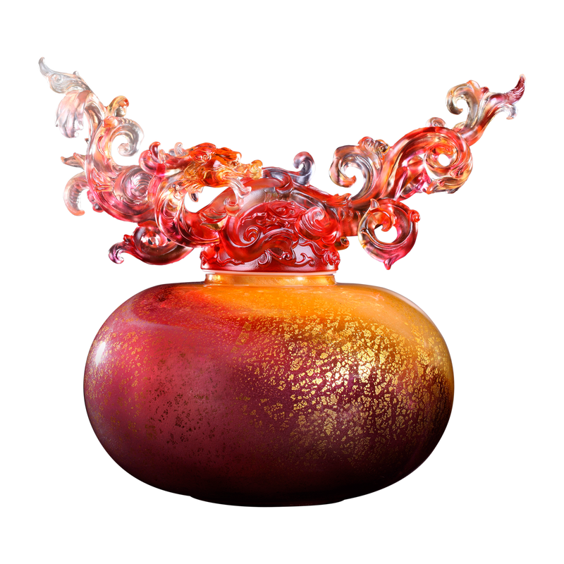Crystal Treasure Vase, Feng Shui, Dragon of Wood Element, Eternal Peace Baoping - LIULI Crystal Art