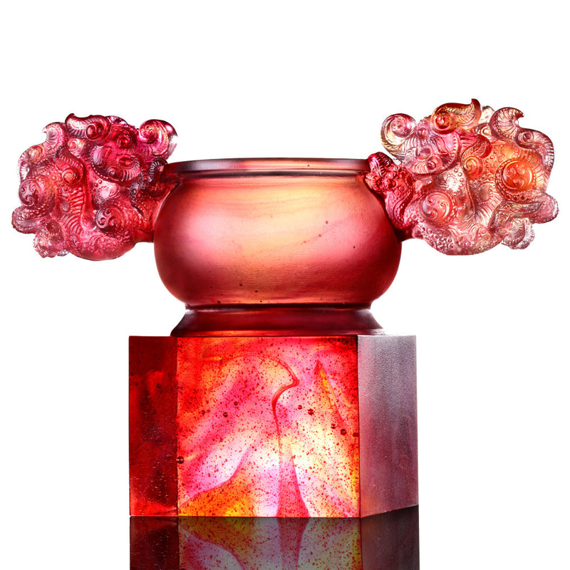 Crystal Vessel, Chinese Ding, Divine Dragon Cluster Ding - LIULI Crystal Art
