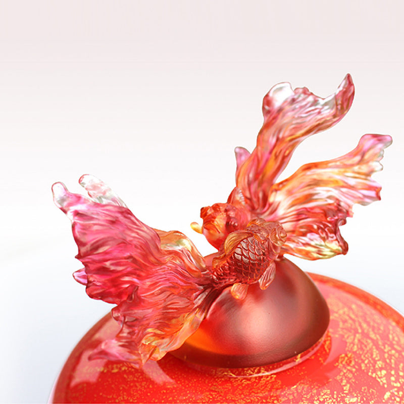 Crystal Treasure Vase, Goldfish, A Vase of Riches-Golden Jade Joy - LIULI Crystal Art