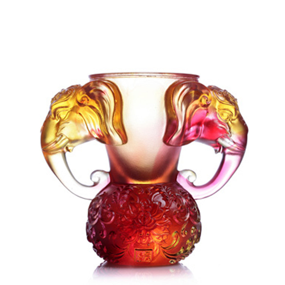 Crystal Vessel, Animal, Elephant, Full of Prosperity and Honor Around - LIULI Crystal Art