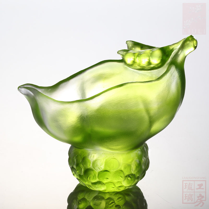 Crystal Bowl, Paperclip Holder, Desk Decor, Peas symbolizes Fortune, Propitious Abundance - LIULI Crystal Art
