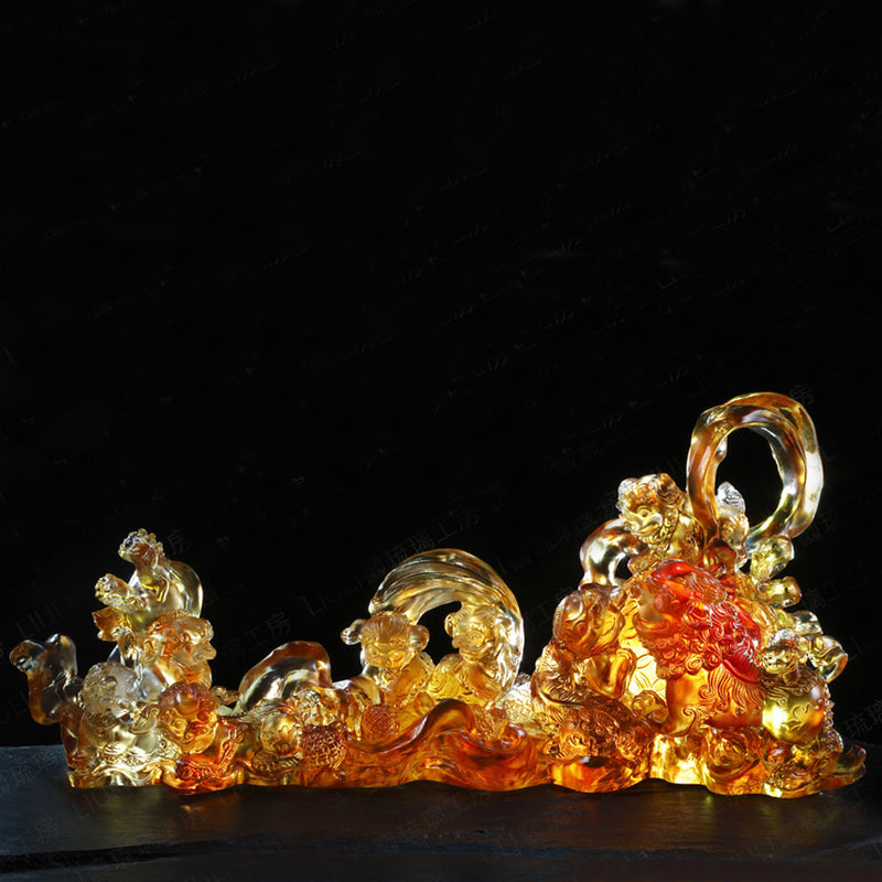 Foo Dog, Fu Dog (Joyous Blessing) - Joy in Heaven, Happiness on Earth – The Auspicious Lion - LIULI Crystal Art