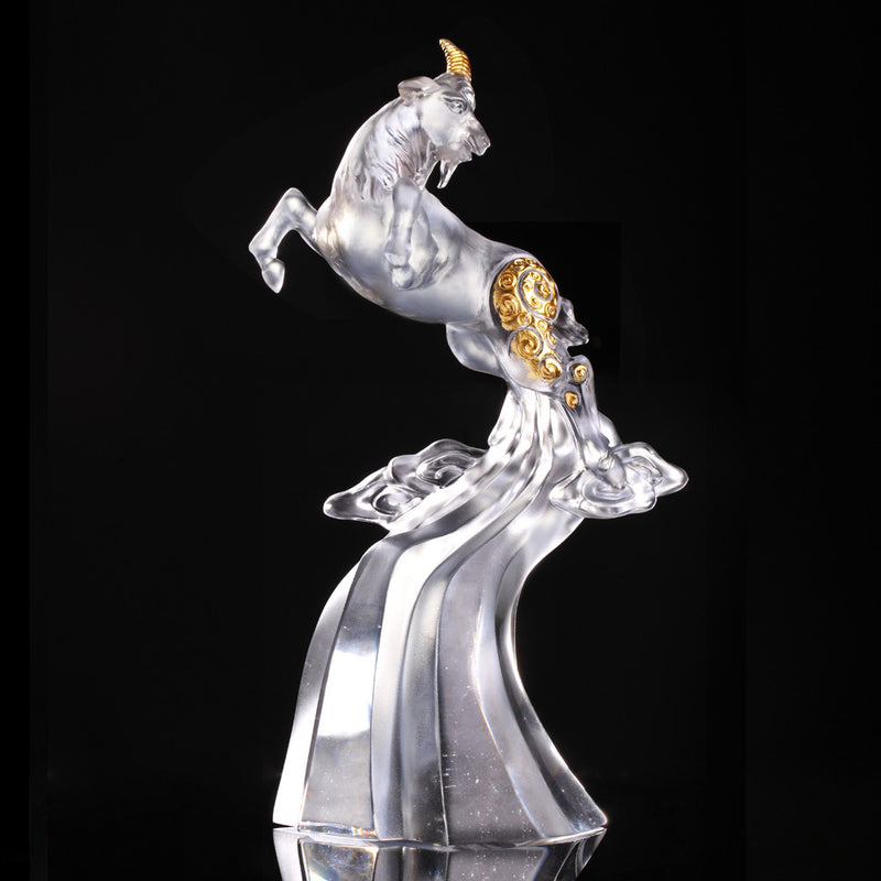 Lofty Beauty (Favorable) - Crystal Sheep Figurine (Gold Leaf Edition) - LIULI Crystal Art