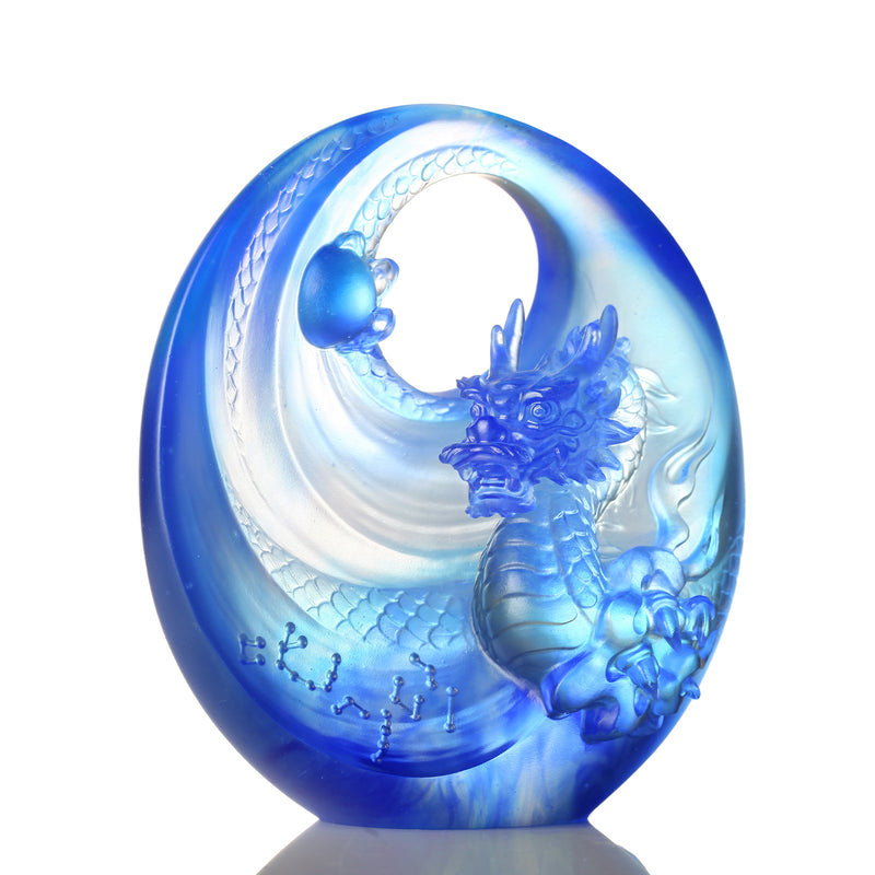 LIULI Crystal Art, Mythical Creature-Azure Dragon, Brilliant Sun - Rise - LIULI Crystal Art