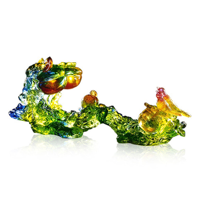 '- DISCONTINUED - Lovely Bird with Ruyi Figurine (Double Happiness) - "Great Happiness" - LIULI Crystal Art