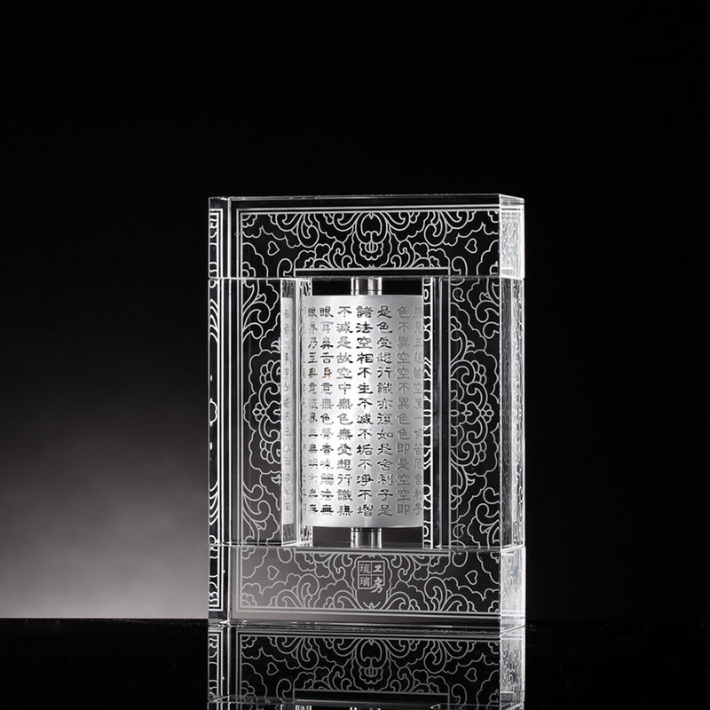 Chinese Crystal Prayer Wheel.  Signature Liuli Crystal Fine Art - LIULI Crystal Art