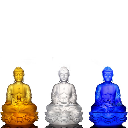 Crystal Buddha, Amitabha, Shakyamuni, Medicine, Present Mindfulness (Set of 3) - LIULI Crystal Art