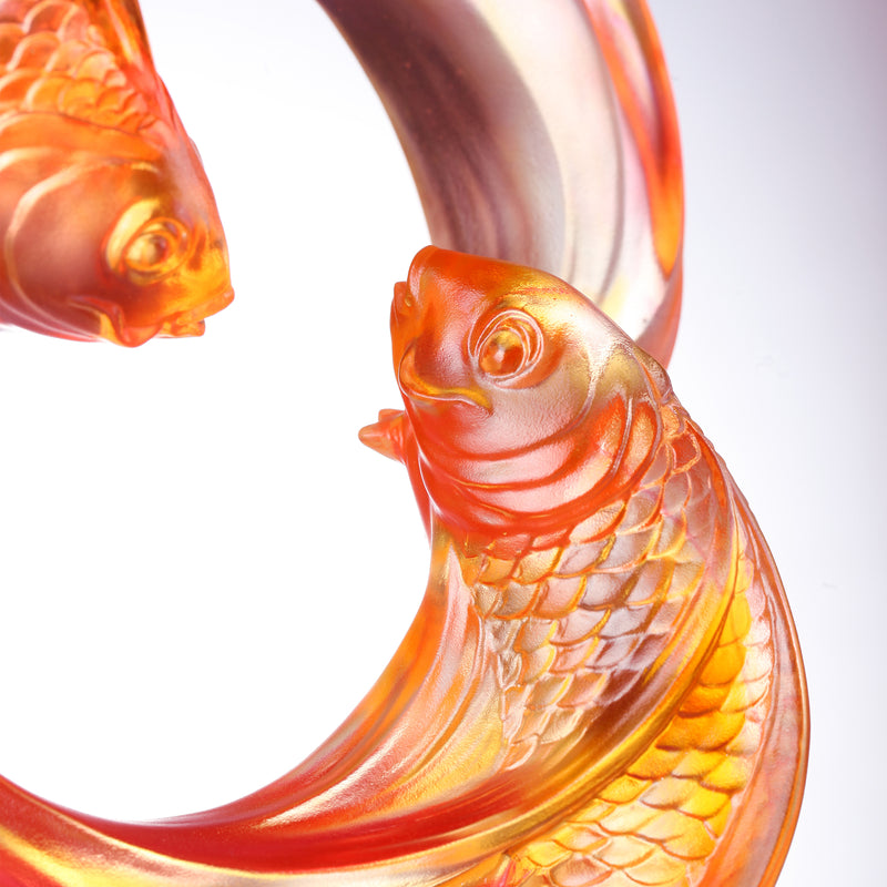 LIULI Crystal Carp Fish Sculpture, Together, We Rise - LIULI Crystal Art