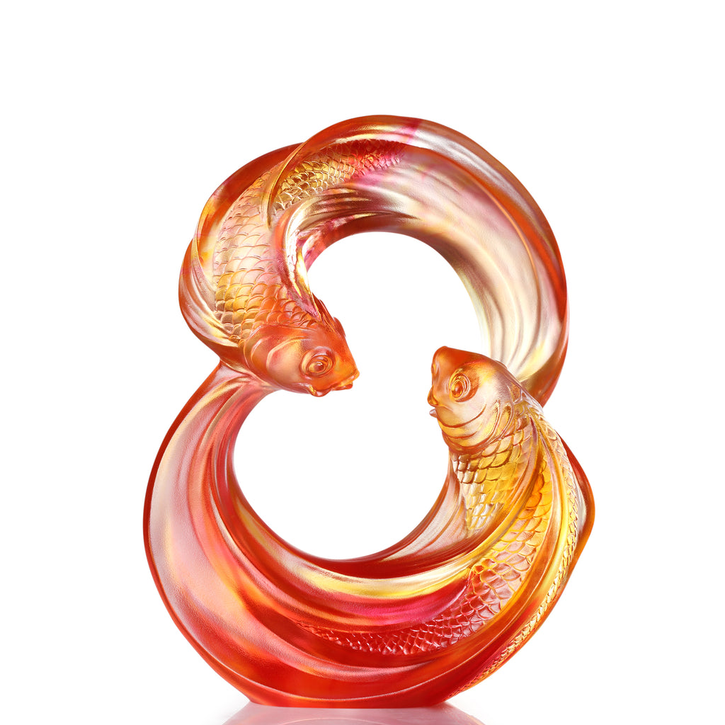 LIULI Crystal Carp Fish Sculpture, Together, We Rise - LIULI Crystal Art