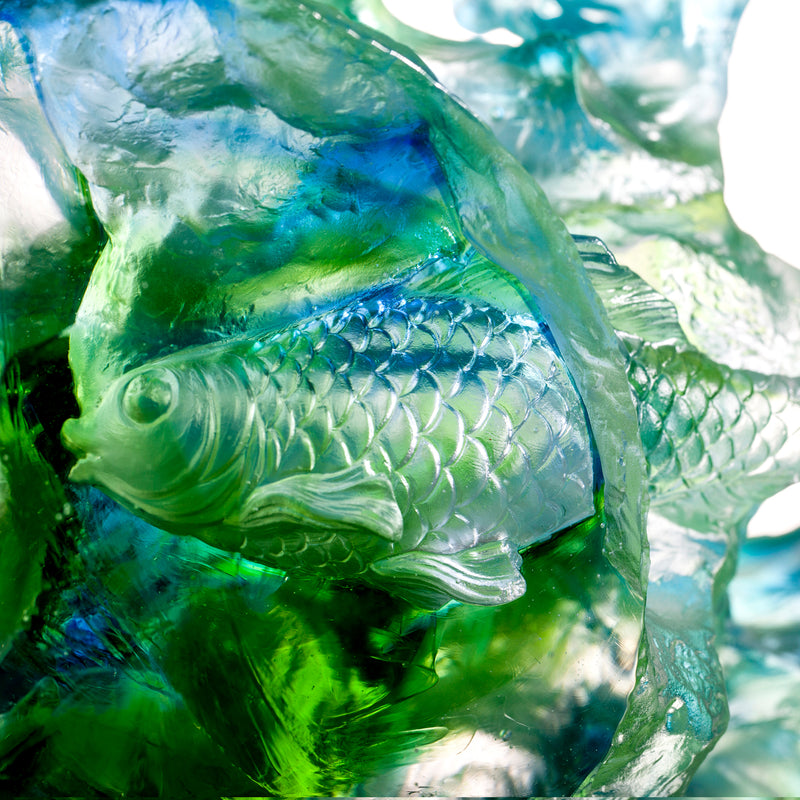 LIULI Crystal Two Fish Sculpture, Joyful Harmony - LIULI Crystal Art