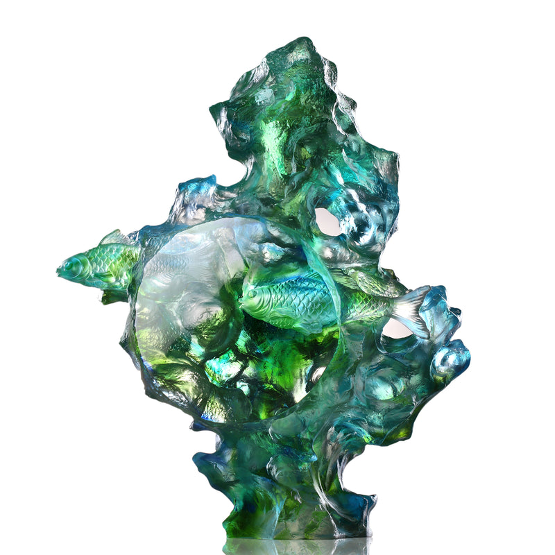 LIULI Crystal Two Fish Sculpture, Joyful Harmony - LIULI Crystal Art