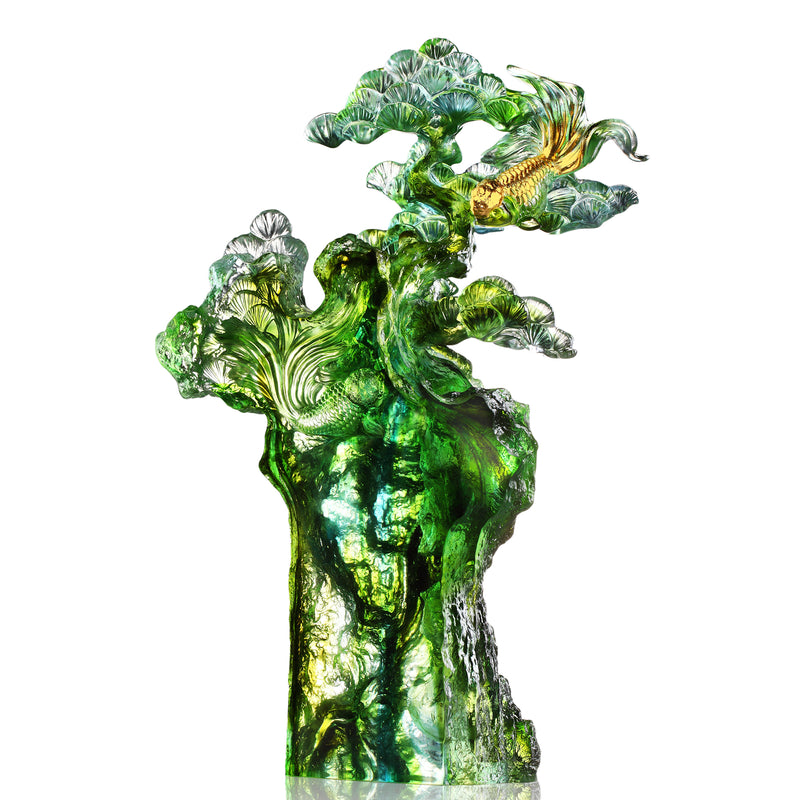 LIULI Crystal Fish and Pine Tree, Evergreen Prosperity - LIULI Crystal Art