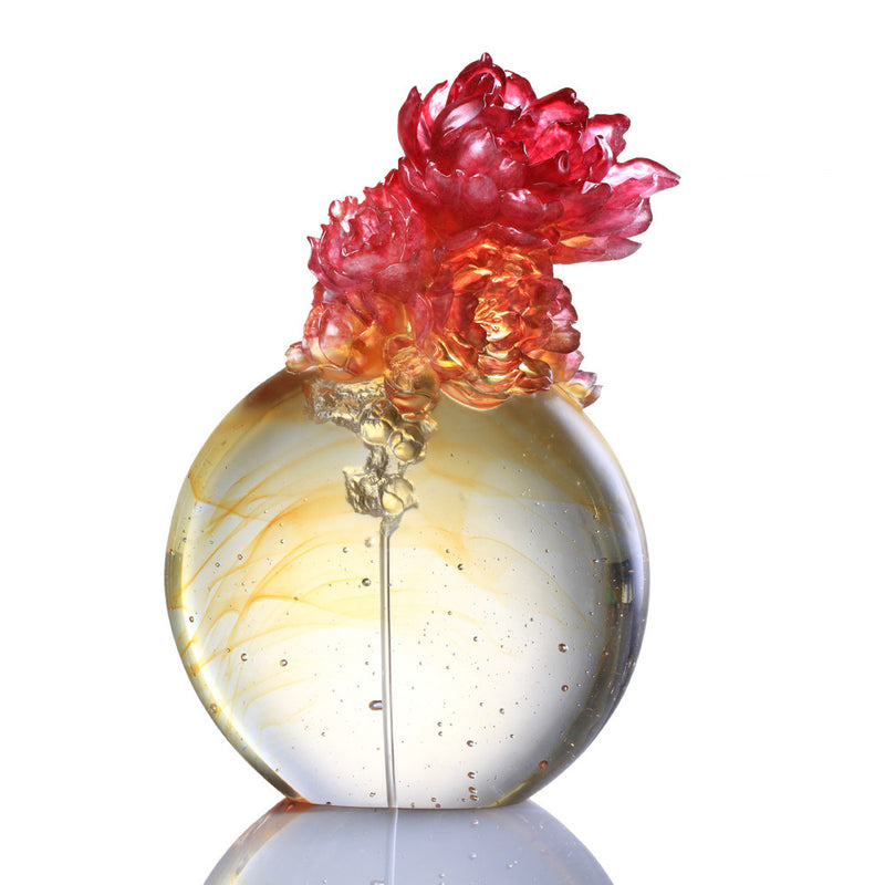'-- DELETE -- Crystal Flower, Peach Blossoms Figurine, Flourish Through Practice - LIULI Crystal Art