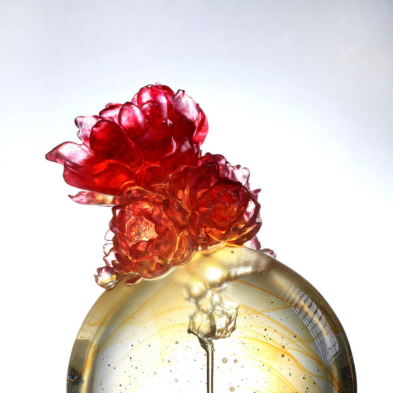 '-- DELETE -- Crystal Flower, Peach Blossoms Figurine, Flourish Through Practice - LIULI Crystal Art