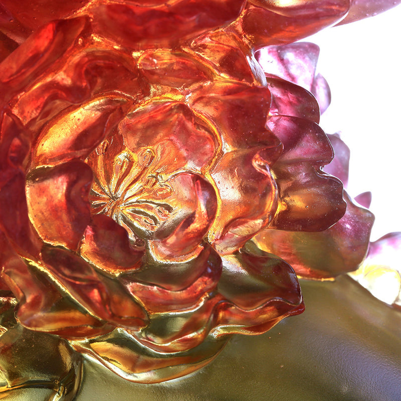'-- DELETE -- Crystal Flower, Peach Blossoms Figurine, Flourish Through Practice - LIULI Crystal Art