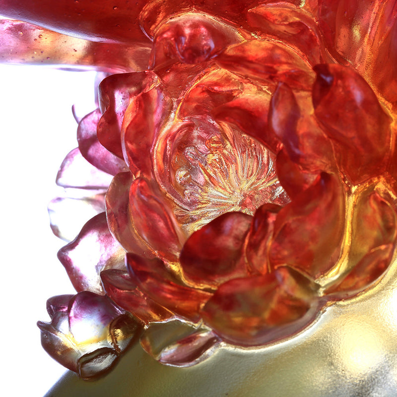 '-- DELETE -- Crystal Flower, Peach Blossoms Figurine, Flourish Through Practice - LIULI Crystal Art