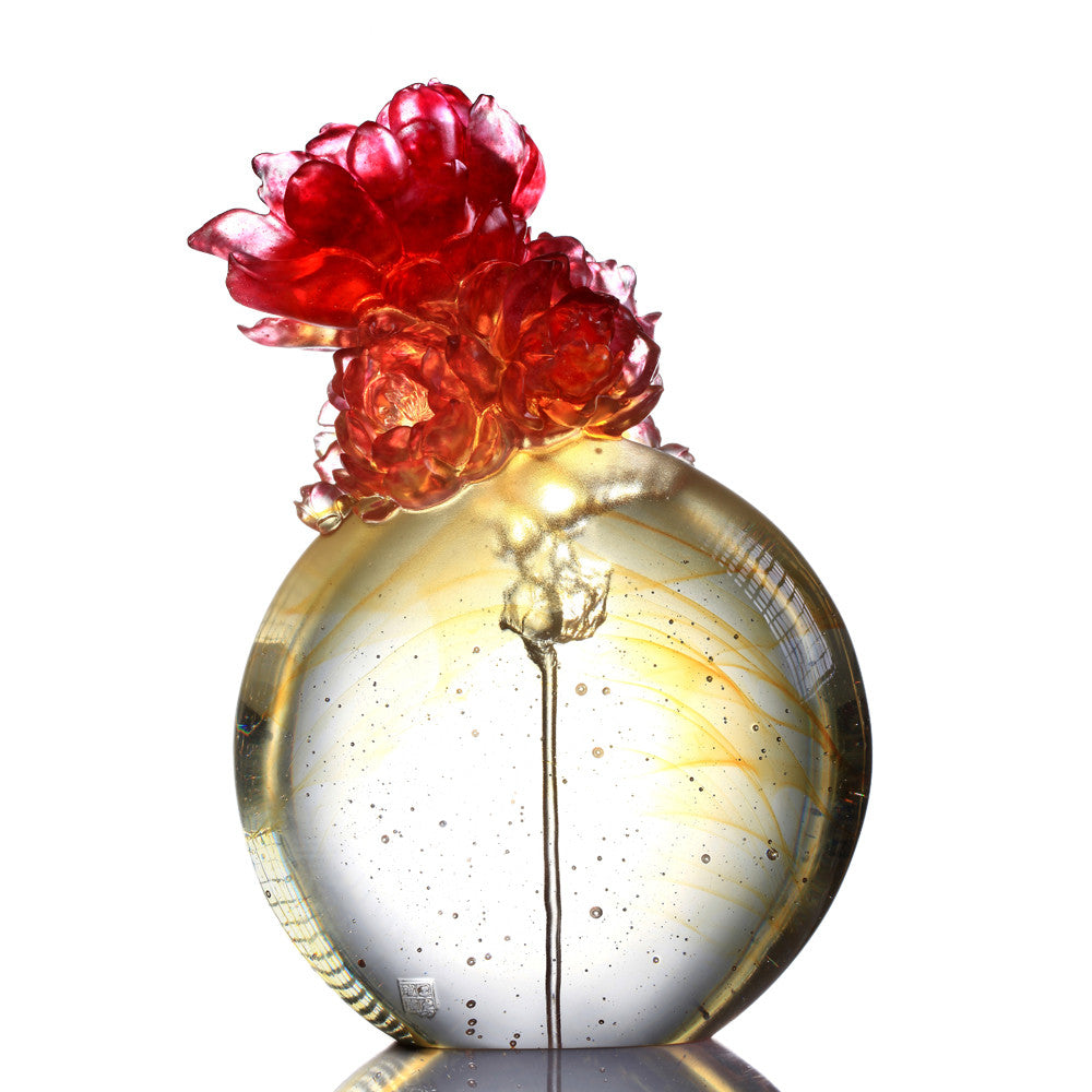 '-- DELETE -- Crystal Flower, Peach Blossoms Figurine, Flourish Through Practice - LIULI Crystal Art