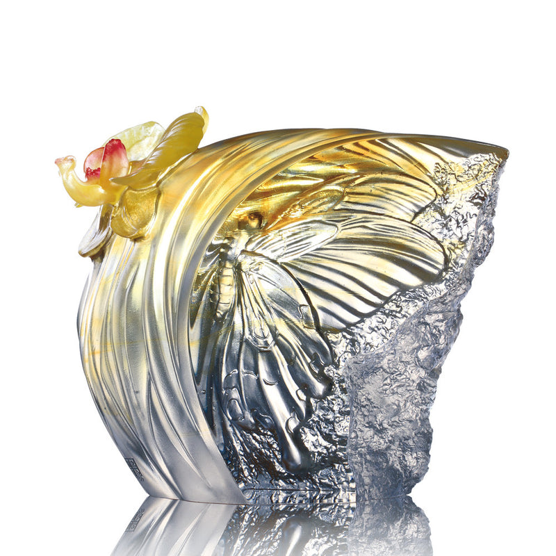 '-- DELETE -- Crystal Butterfly, Butterfly and Flower Figurine, Butterfly Dance, Spring Flower - LIULI Crystal Art