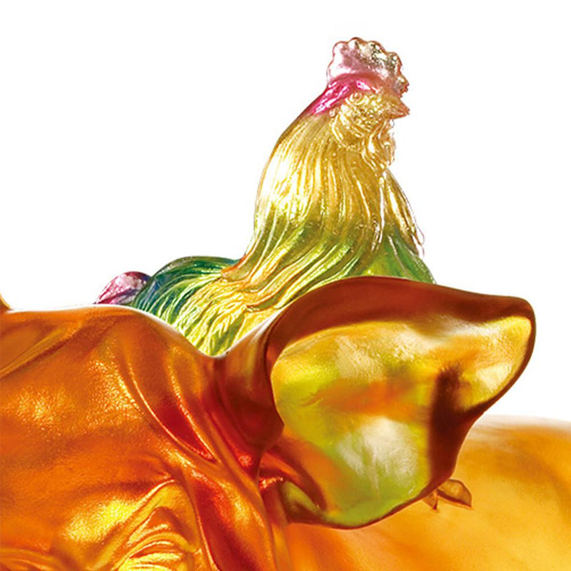 Crystal Animal, Pig & Rooster, Grand Affairs, Grand Fortunes - LIULI Crystal Art
