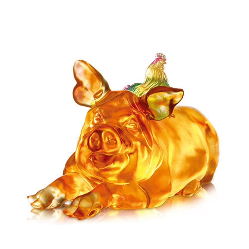 Crystal Animal, Pig & Rooster, Grand Affairs, Grand Fortunes - LIULI Crystal Art