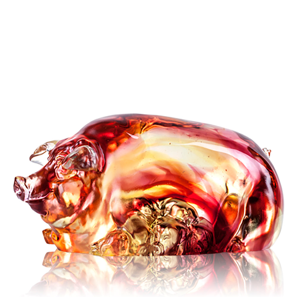 '-- DELETE -- Crystal Animal, Pig, Smile for a World of Fortune - LIULI Crystal Art