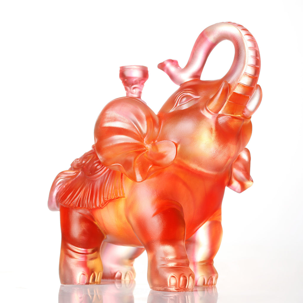 LIULI Crystal Elephant Sculpture, Raised Trunk, Optimism, The Auspicious Elephant - LIULI Crystal Art
