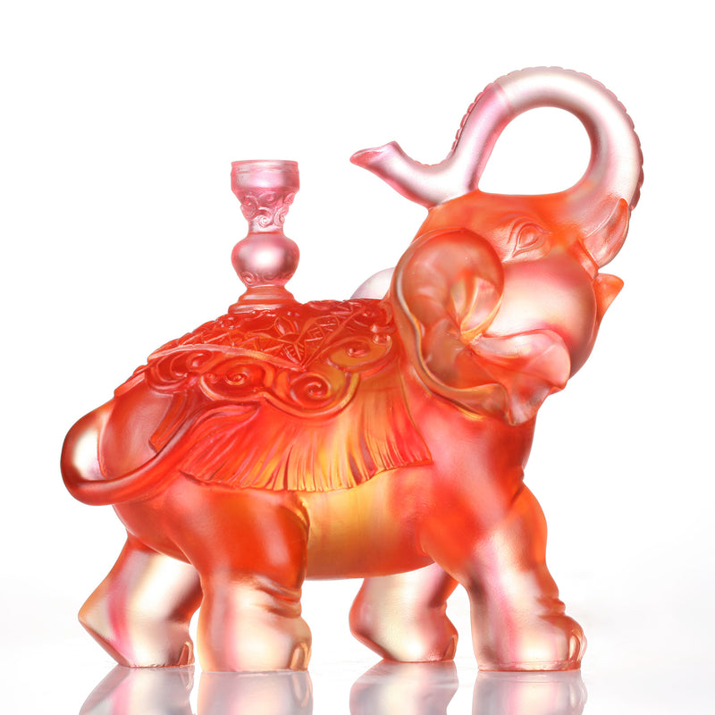 LIULI Crystal Elephant Sculpture, Raised Trunk, Optimism, The Auspicious Elephant - LIULI Crystal Art