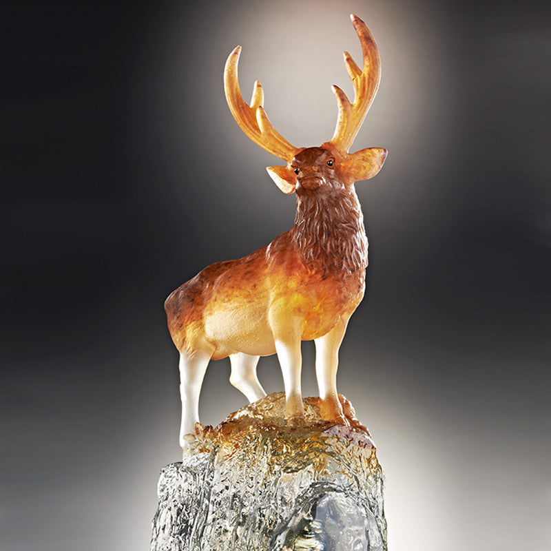 Taiwan Sambar Deer - Auspicious Summit (Ambition) - Deer Figurine - LIULI Crystal Art