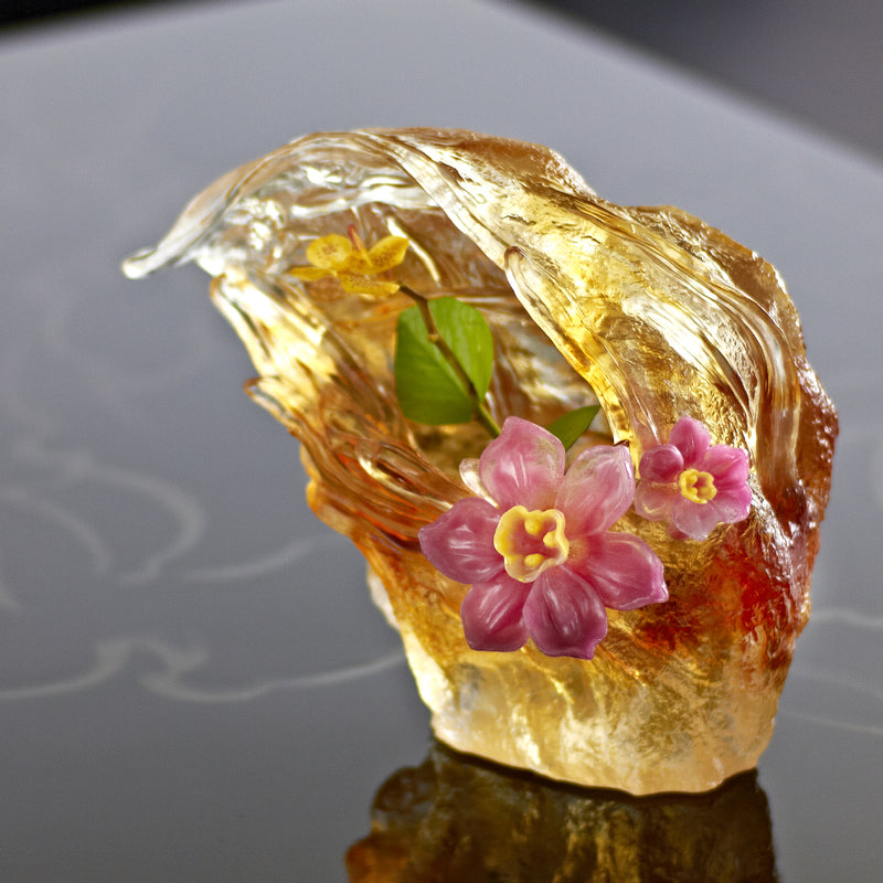 Crystal Floral Vase, Narcissus, Peach Blossom Spring-Narcissus Flower - LIULI Crystal Art