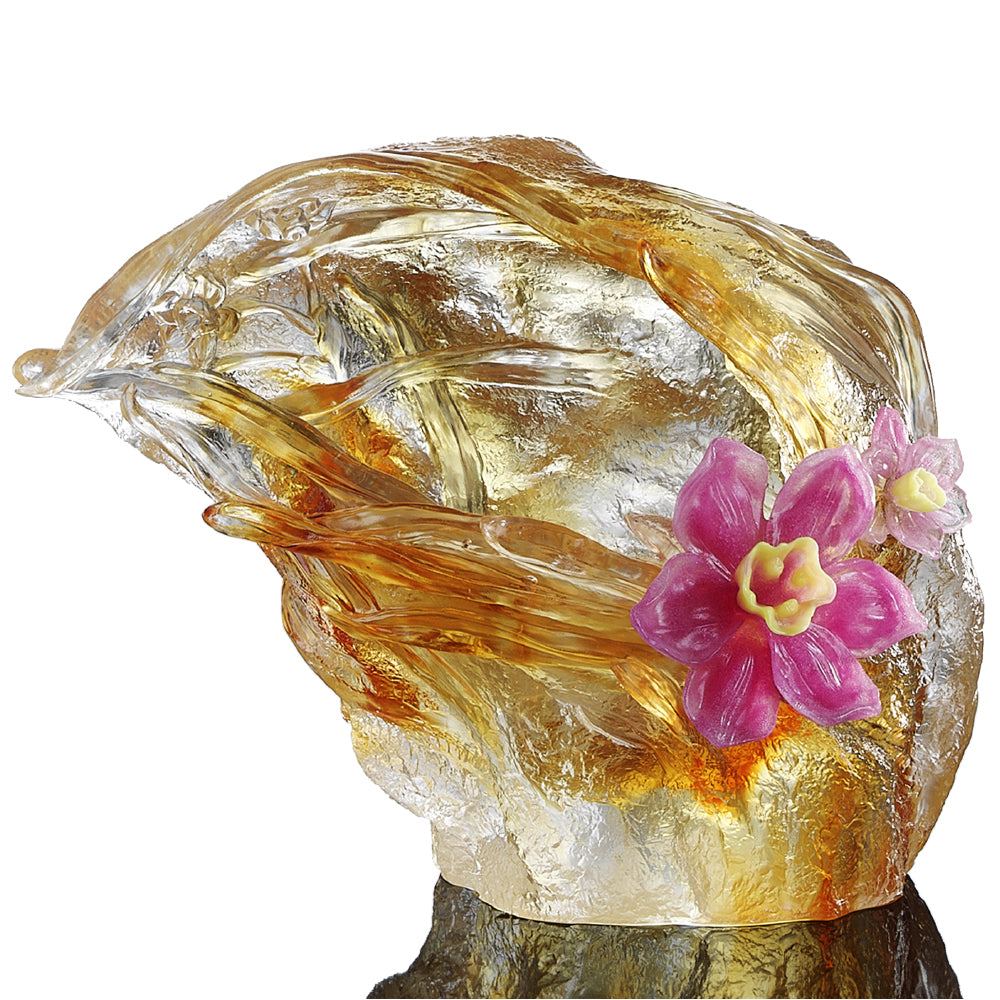 Crystal Floral Vase, Narcissus, Peach Blossom Spring-Narcissus Flower - LIULI Crystal Art