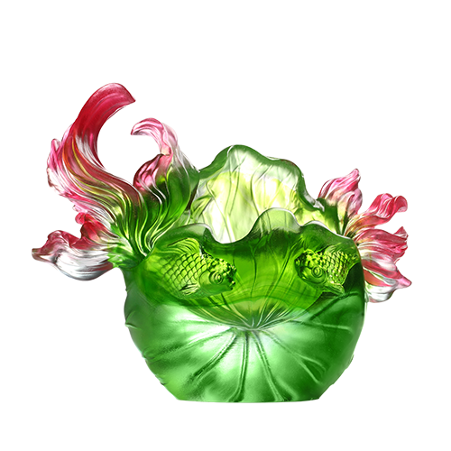 LIULI Crystal Fish and Lotus Leaves, Precious Harmony