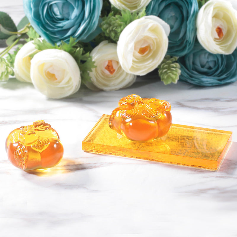 Crystal Paperweight, Feng Shui, Persimmon, Good Things Come in Pairs - LIULI Crystal Art
