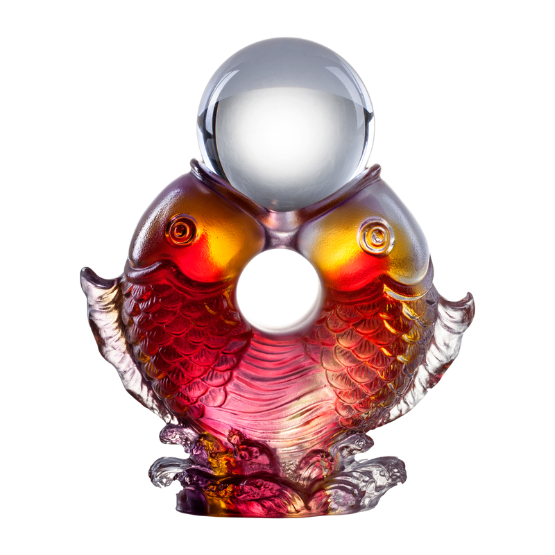 Crystal Fish, Feng Shui, As The Good World Turns-Twin Fish Turning of Ruyi - LIULI Crystal Art