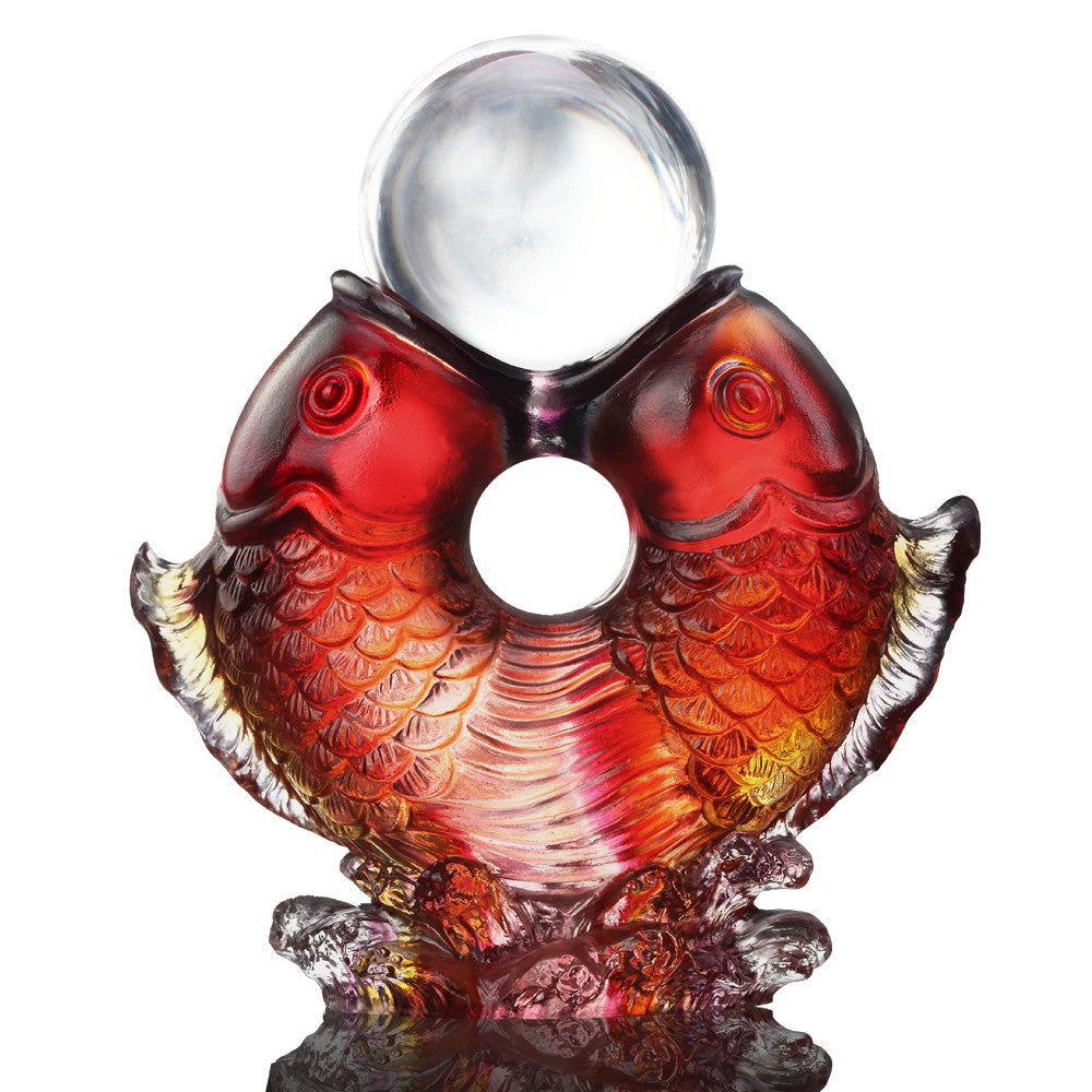 Crystal Fish, Feng Shui, As The Good World Turns-Twin Fish Turning of Ruyi - LIULI Crystal Art