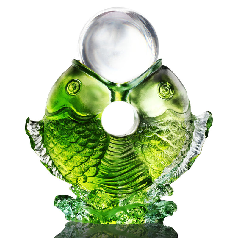 Crystal Fish, Feng Shui, As The Good World Turns-Twin Fish Turning of Ruyi - LIULI Crystal Art