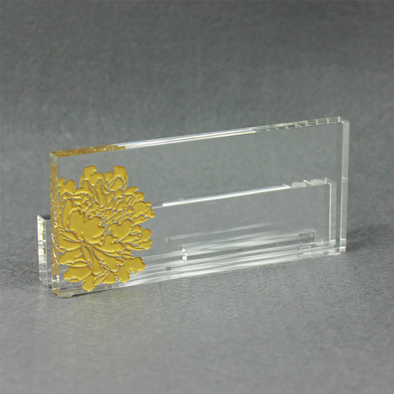 Crystal Business Cardholder, Eternal Golden Flower - LIULI Crystal Art