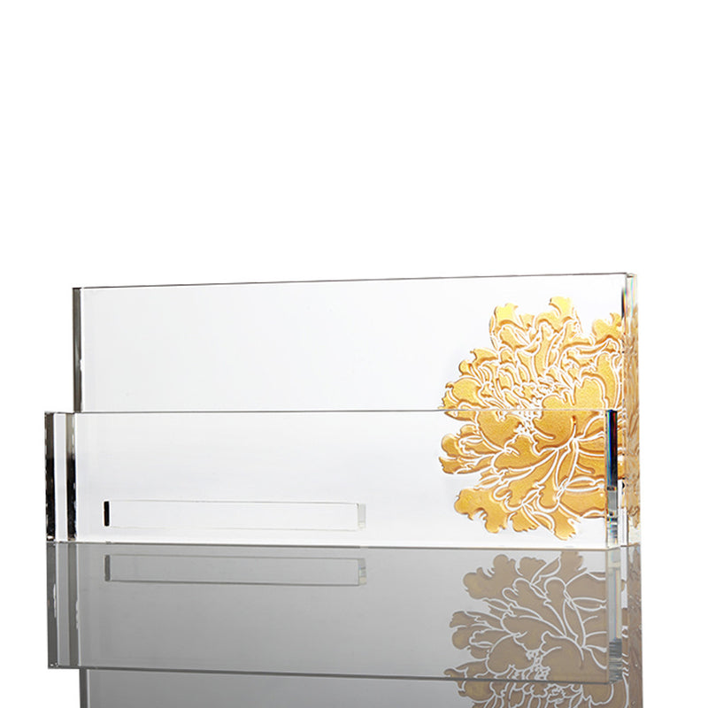 Crystal Business Cardholder, Eternal Golden Flower - LIULI Crystal Art