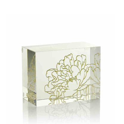 '-- DELETE -- Crystal Display Base: Clear with Peony Engraving - LIULI Crystal Art
