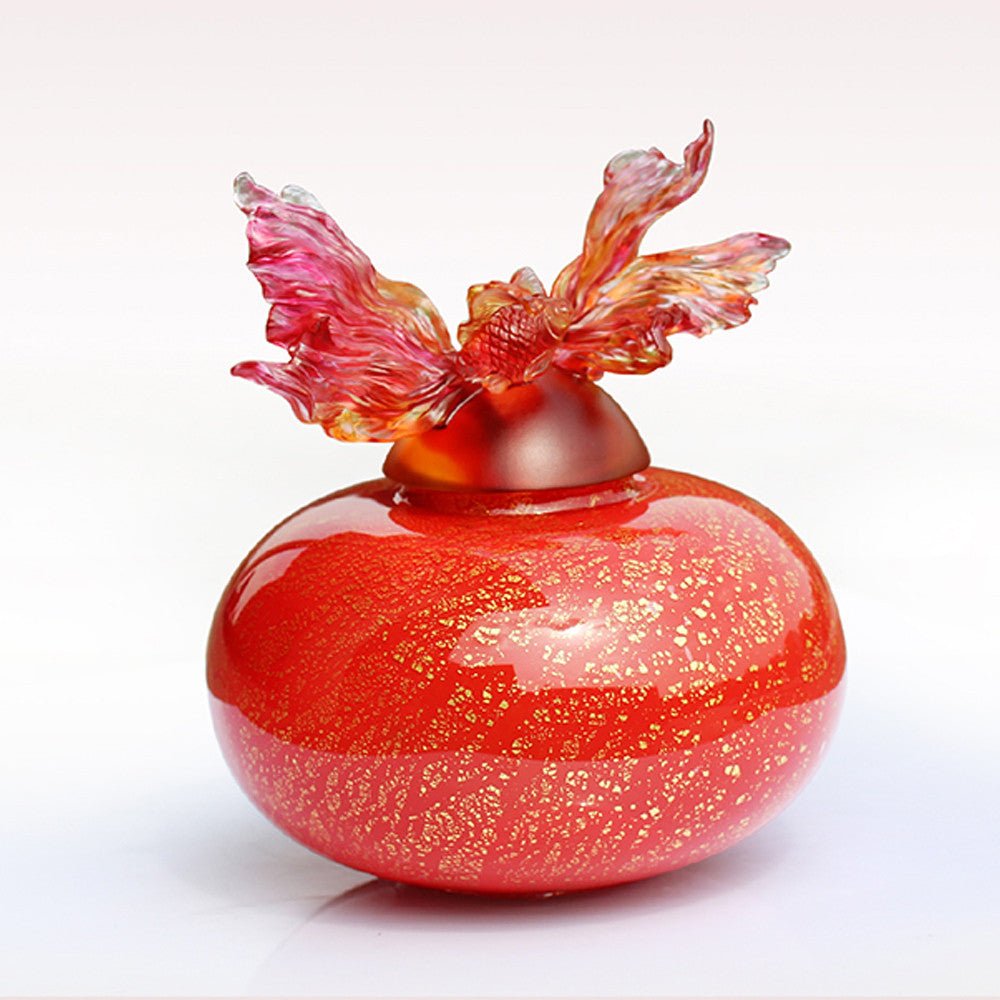 Crystal Treasure Vase, Goldfish, A Vase of Riches-Golden Jade Joy - LIULI Crystal Art